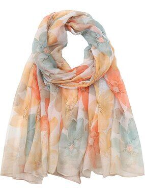 Women's Orange White Cover Hijab Cotton Voile Wrap for Spring Fall Scarf Shawl